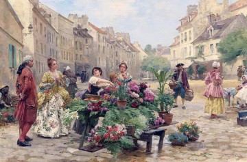 Louis Marie Schryver A Market During the XVIII century Parisian Oil Paintings